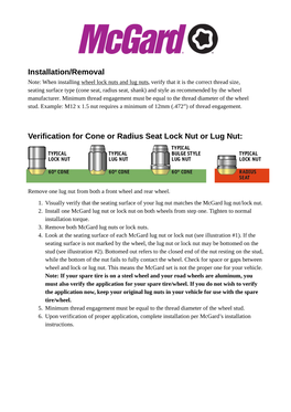 Mcgard Lug Nuts & Wheel Locks Instructions