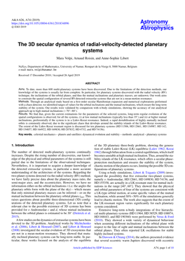 The 3D Secular Dynamics of Radial-Velocity-Detected Planetary Systems Mara Volpi, Arnaud Roisin, and Anne-Sophie Libert