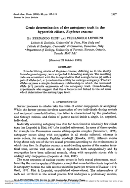 Genic Determination of the Autogamy Trait in the Hypotrich Ciliate, Euplotes