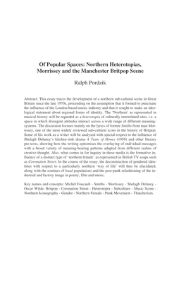 Of Popular Spaces: Northern Heterotopias, Morrissey and the Manchester Britpop Scene