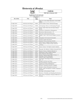 T.Y.B.A (Choice Based) SEMESTER - VI Paper Day & Date Time Paper Code Paper IV 6 Units (Single Major)And 3 Units (Double Major) 15 April, 2019 10:30 A.M