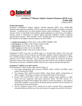 Genequery™ Human Adaptive Immune Response Qpcr Array (GQH-AIR) Catalog #GK072