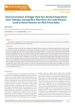 Characterization of Doggy Style Sex-Alcohol Dependent Inter Subtype Among Men Who Have Sex with Women Lead in Heart Disease for Men from India