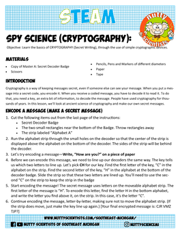 Spy Science (Cryptography): Objective: Learn the Basics of CRYPTOGRAPHY (Secret Writing), Through the Use of Simple Cryptographic Devices