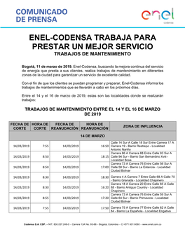 Enel-Codensa Trabaja Para Prestar Un Mejor Servicio Trabajos De Mantenimiento