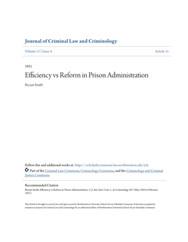 Efficiency Vs Reform in Prison Administration Bryant Smith