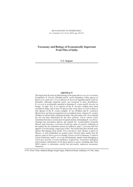 Taxonomy and Biology of Economically Important Fruit Flies of India