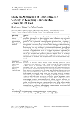 Study on Application of Touristification Concept in Likupang Tourism SEZ Development Plan