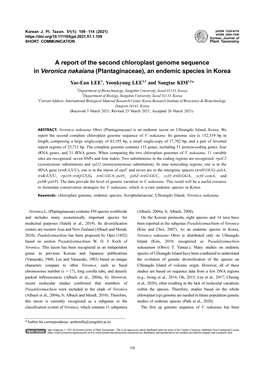 A Report of the Second Chloroplast Genome Sequence in Veronica Nakaiana (Plantaginaceae), an Endemic Species in Korea