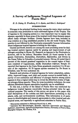 A Survey of Indigenous Tropical Legumes of Puerto Rico1 H