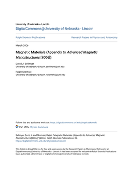 Magnetic Materials (Appendix to Advanced Magnetic Nanostructures [2006])