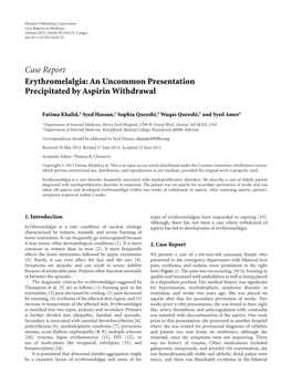 Erythromelalgia: an Uncommon Presentation Precipitated by Aspirin Withdrawal