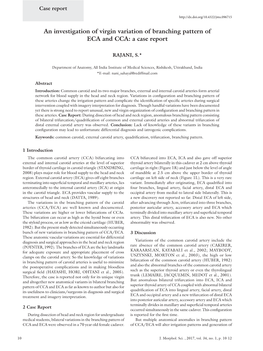 An Investigation of Virgin Variation of Branching Pattern of ECA and CCA: a Case Report