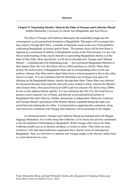 Abstract Chapter 9: Negotiating Identity: Islam in the Films of Tareque and Catherine Masud Juditha Ohlmacher, University Of