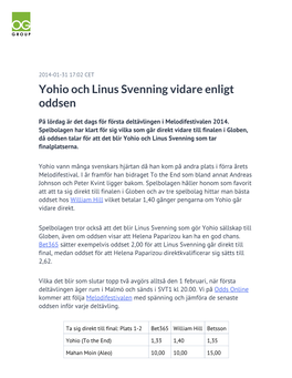 Yohio Och Linus Svenning Vidare Enligt Oddsen