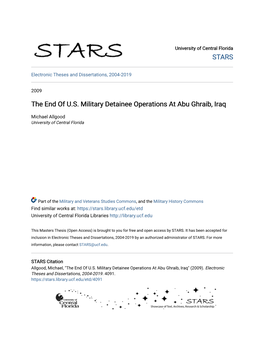 The End of U.S. Military Detainee Operations at Abu Ghraib, Iraq