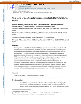 Field Tests of a Participatory Ergonomics Toolkit for Total Worker Health