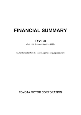 Financial Summary Fy2020