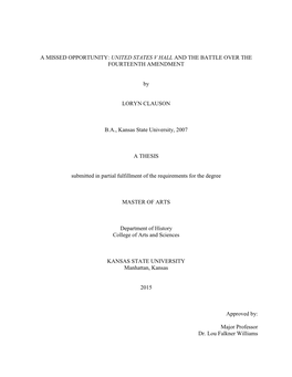 ' United States V. Hall' and the Battle Over the Fourteenth Amendment