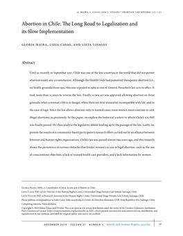 Abortion in Chile: the Long Road to Legalization and Its Slow Implementation Gloria Maira, Lidia Casas, and Lieta Vivaldi