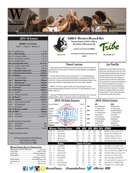 Wofford Women's Basketball 2015-16 Game Notes 2015-16 Schedule