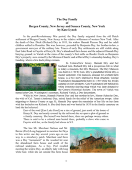 Dey Family of Bergen County, New Jersey and Seneca County, New York by Kate Lynch