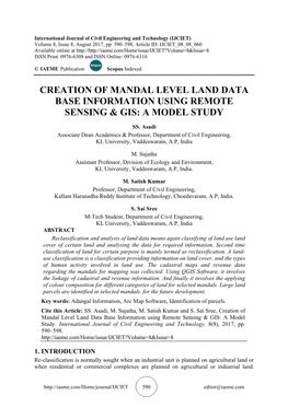 Creation of Mandal Level Land Data Base Information Using Remote Sensing & Gis: a Model Study