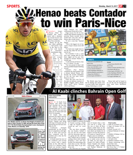 Henao Beats Contador Tonice Winstage Behind Paris-Nicehis Fellow Olombia’S Sergio Countryman David De La Cruz