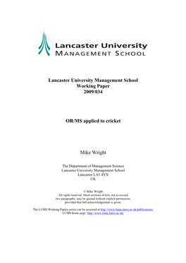 Lancaster University Management School Working Paper 2009/034