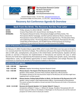 Recovery Act Conference Agenda & Overview