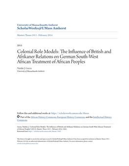 The Influence of British and Afrikaner Relations on German South-West African Treatment of African Peoples