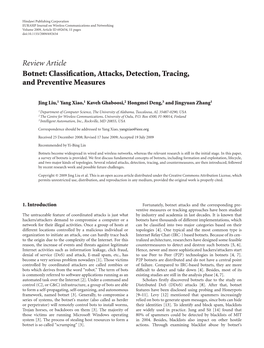 Review Article Botnet: Classification, Attacks, Detection, Tracing, And