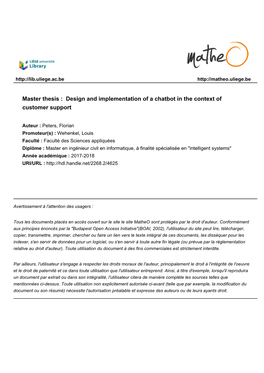 Master Thesis : Design and Implementation of a Chatbot in the Context of Customer Support