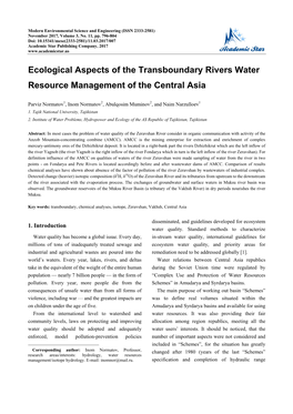 Ecological Aspects of the Transboundary Rivers Water Resource Management of the Central Asia