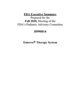 FDA Executive Summary Prepared for the Fall 2020, Meeting of the FDA’S Pediatric Advisory Committee