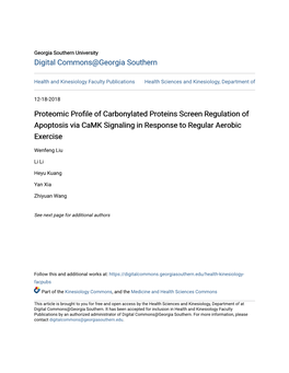 Proteomic Profile of Carbonylated Proteins Screen Regulation of Apoptosis Via Camk Signaling in Response to Regular Aerobic Exercise