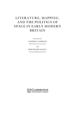 Literature, Mapping, and the Politics of Space in Early Modern Britain