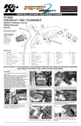 CHEVROLET / GMC / OLDSMOBILE 2002-05 Trailblazer / Envoy 2002-04 Bravada V L6-4.2L W