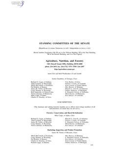 STANDING COMMITTEES of the SENATE Agriculture, Nutrition, And