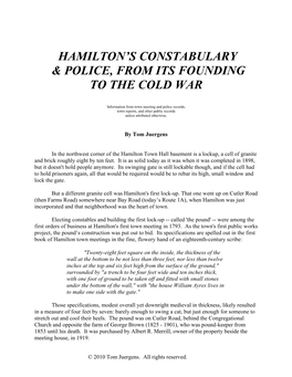 Hamilton's Constabulary & Police, from Its Founding To