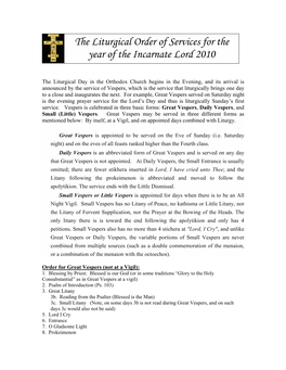 The Liturgical Order of Services for the Year of the Incarnate Lord 2010