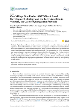 One Village One Product (OVOP)—A Rural Development Strategy and the Early Adaption in Vietnam, the Case of Quang Ninh Province