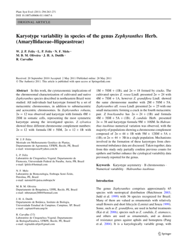Karyotype Variability in Species of the Genus Zephyranthes Herb. (Amaryllidaceae–Hippeastreae)