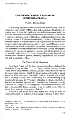METHODIST-MORAVIAN in Surveying Eighteenth Century Encounters