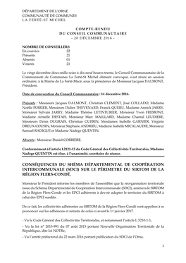 Conséquences Du Shéma Départemental De Coopération Intercommunale (Sdci) Sur Le Périmetre Du Sirtom De La Région Flers-Condé