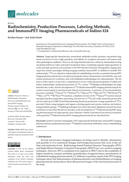 Radiochemistry, Production Processes, Labeling Methods, and Immunopet Imaging Pharmaceuticals of Iodine-124
