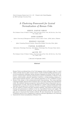 A Clustering Framework for Lexical Normalization of Roman Urdu