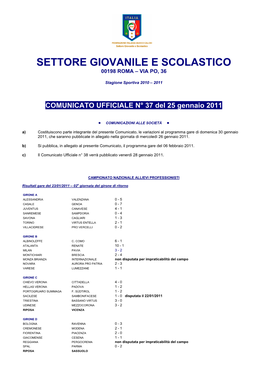 Settore Giovanile E Scolastico 00198 Roma – Via Po, 36