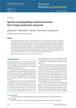 Spectrum of Imaging Findings in Pulmonary Infections. Part 2: Fungal, Mycobacterial, and Parasitic