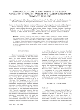 Serological Study of Hantavirus in the Rodent Population of Nakhon Pathom and Nakhon Ratchasima Provinces Thailand